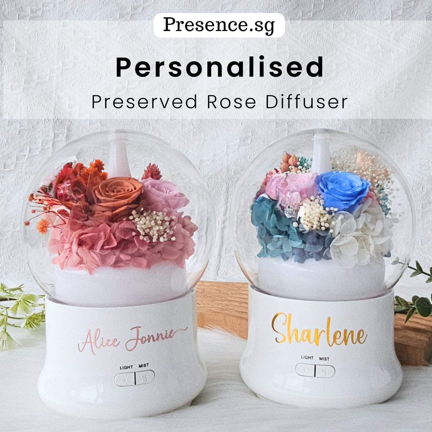 Preserved Flower Aroma Diffuser with Night Light