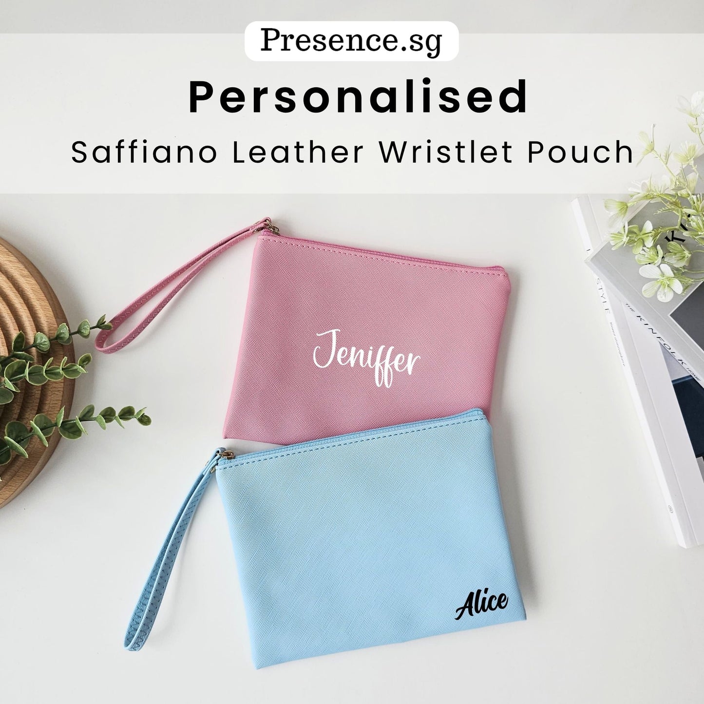 Personalized Leather Wristlet Pouch