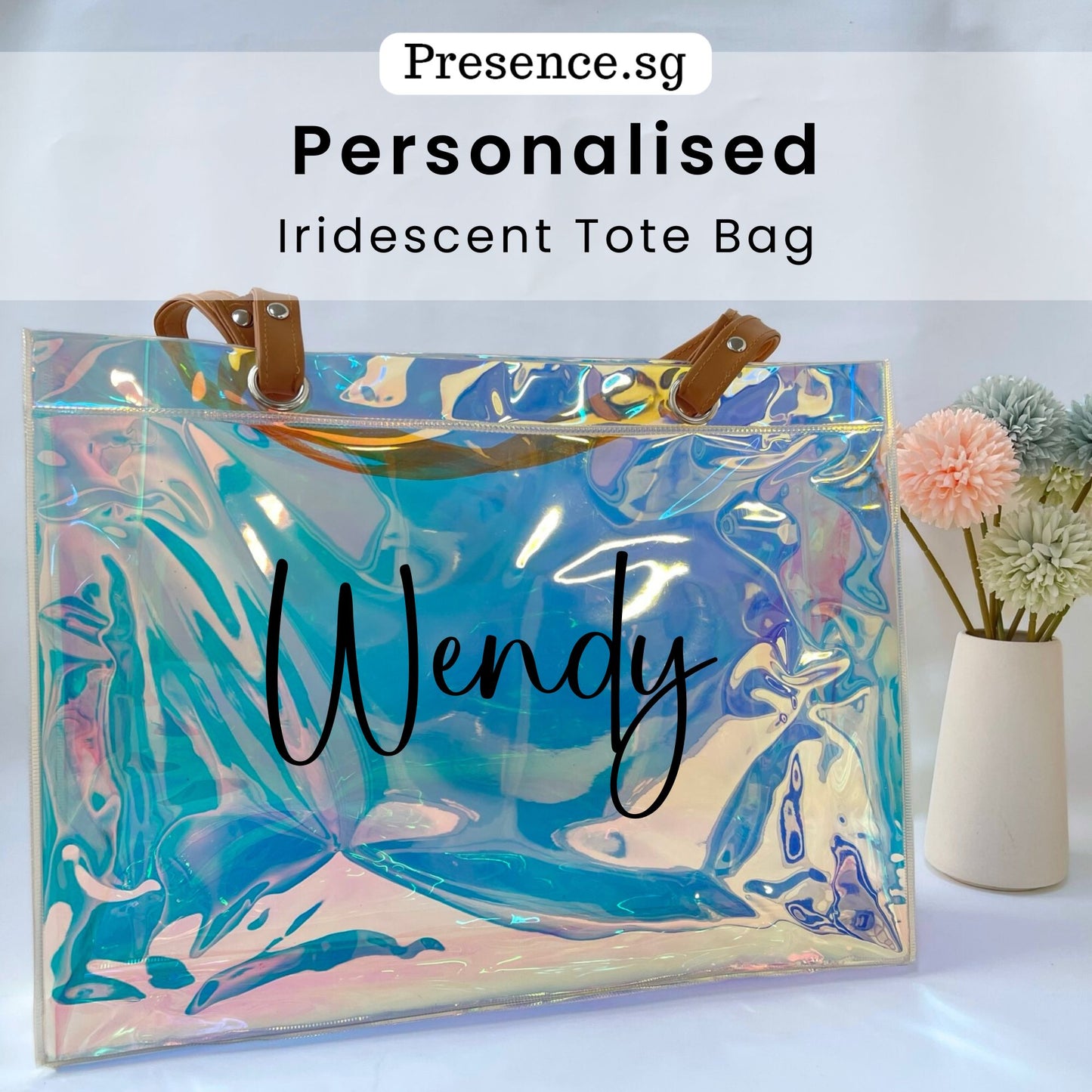 Personalized Iridescent Tote Bag