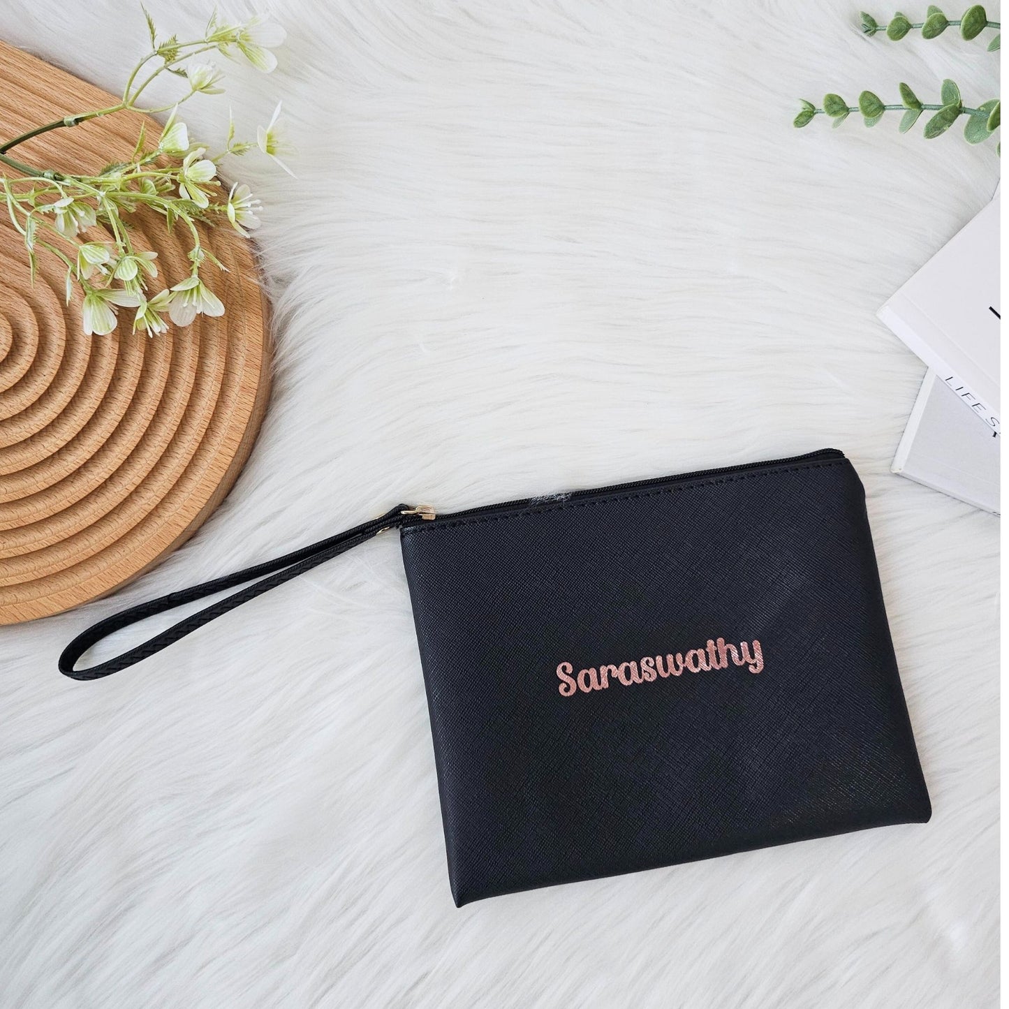 Personalized Leather Wristlet Pouch