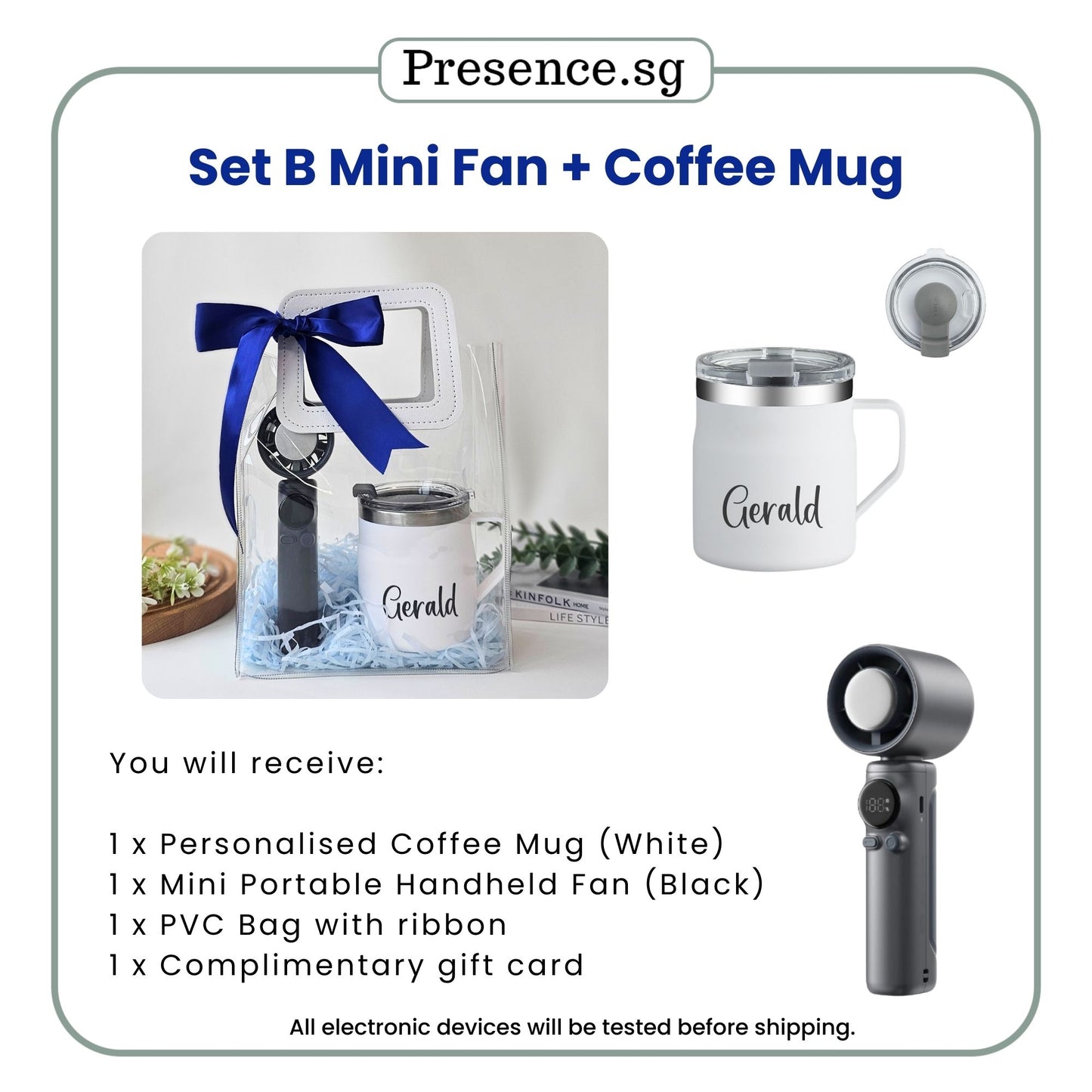 Gift for Him The Cool Commuter Set | Personalised Mug + Mini Handheld Fan