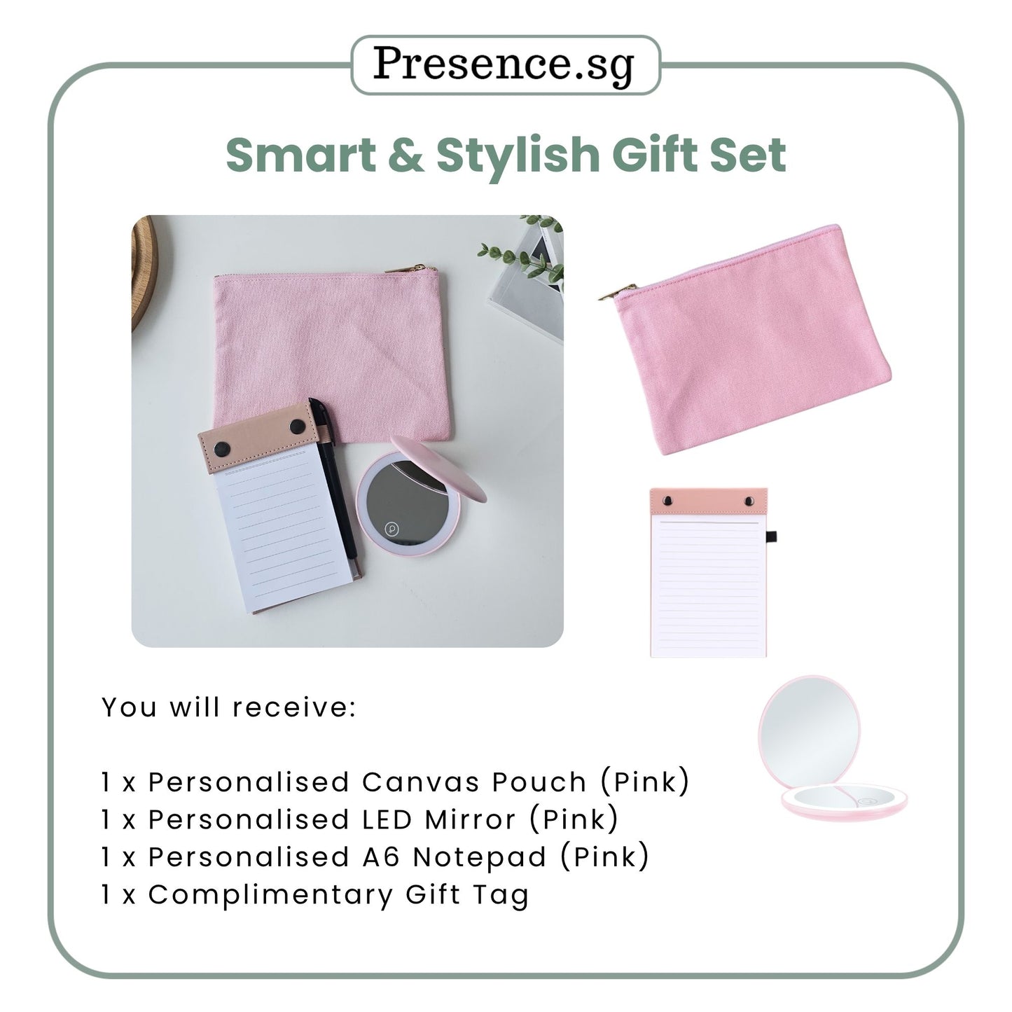 Personalised Teachers’ Day Gift Set – Pouch, Mirror & A6 Notepad