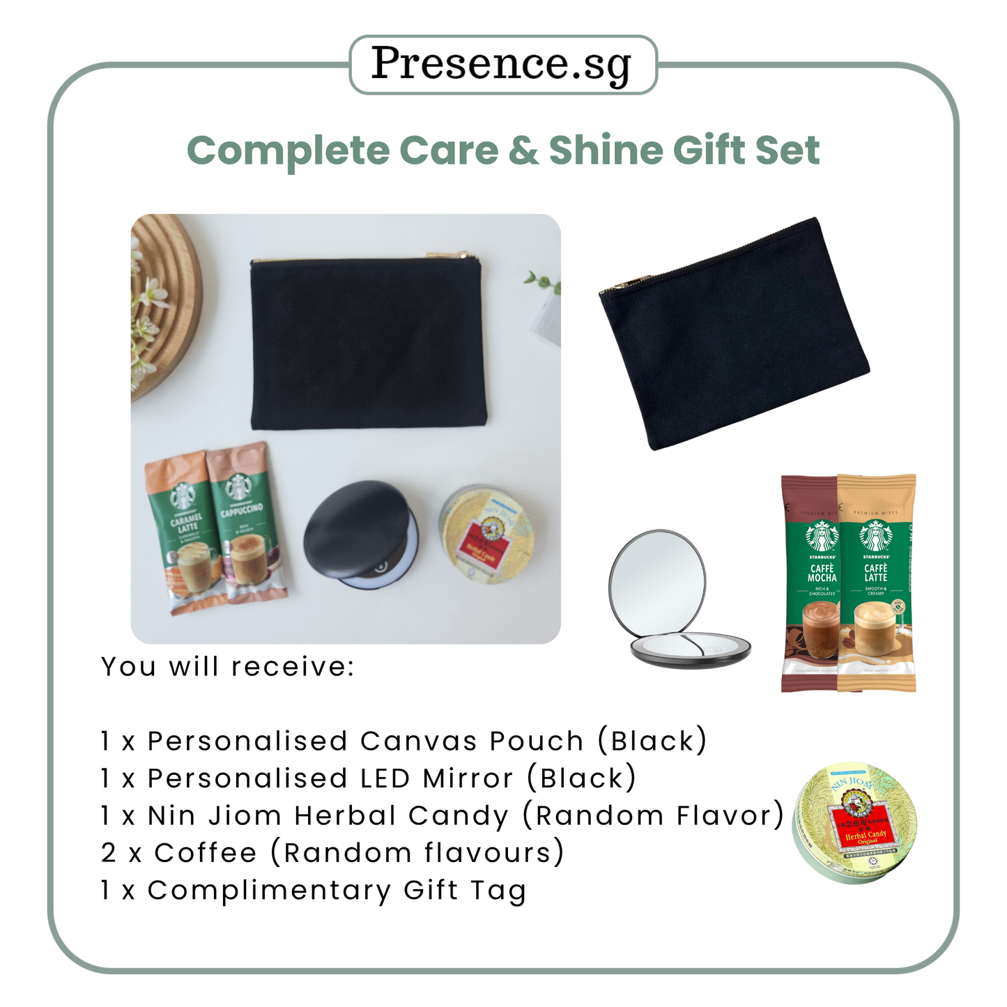 Teachers’ Day Gift Set – Canvas Pouch +LED Mirror (with Treat Add-on Option)