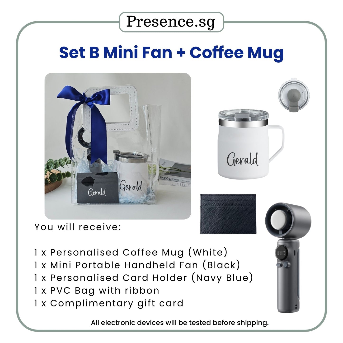 Gift for Him The Cool Commuter Set | Personalised Mug + Mini Handheld Fan