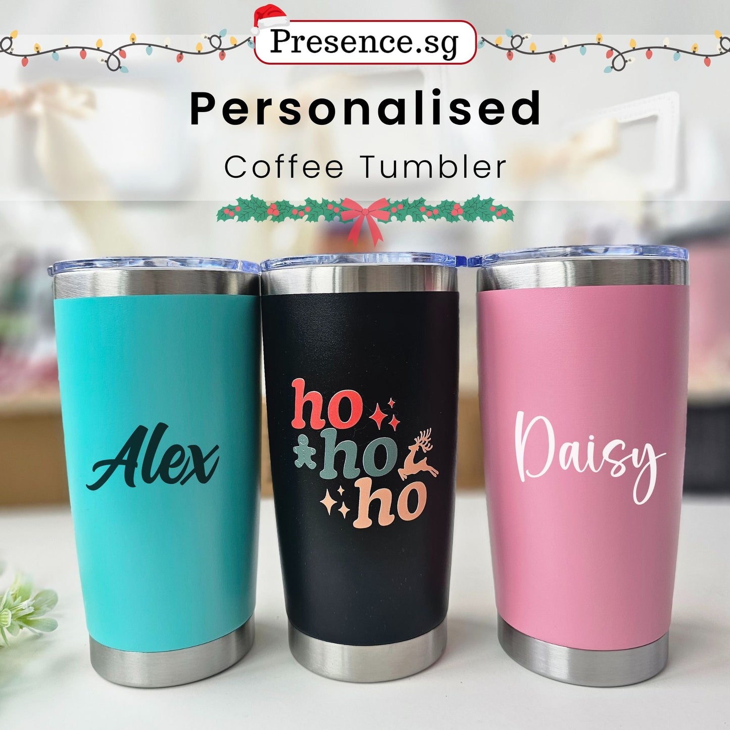Personalised Christmas Coffee Tumbler Gift Set  (Dual Side Printing)
