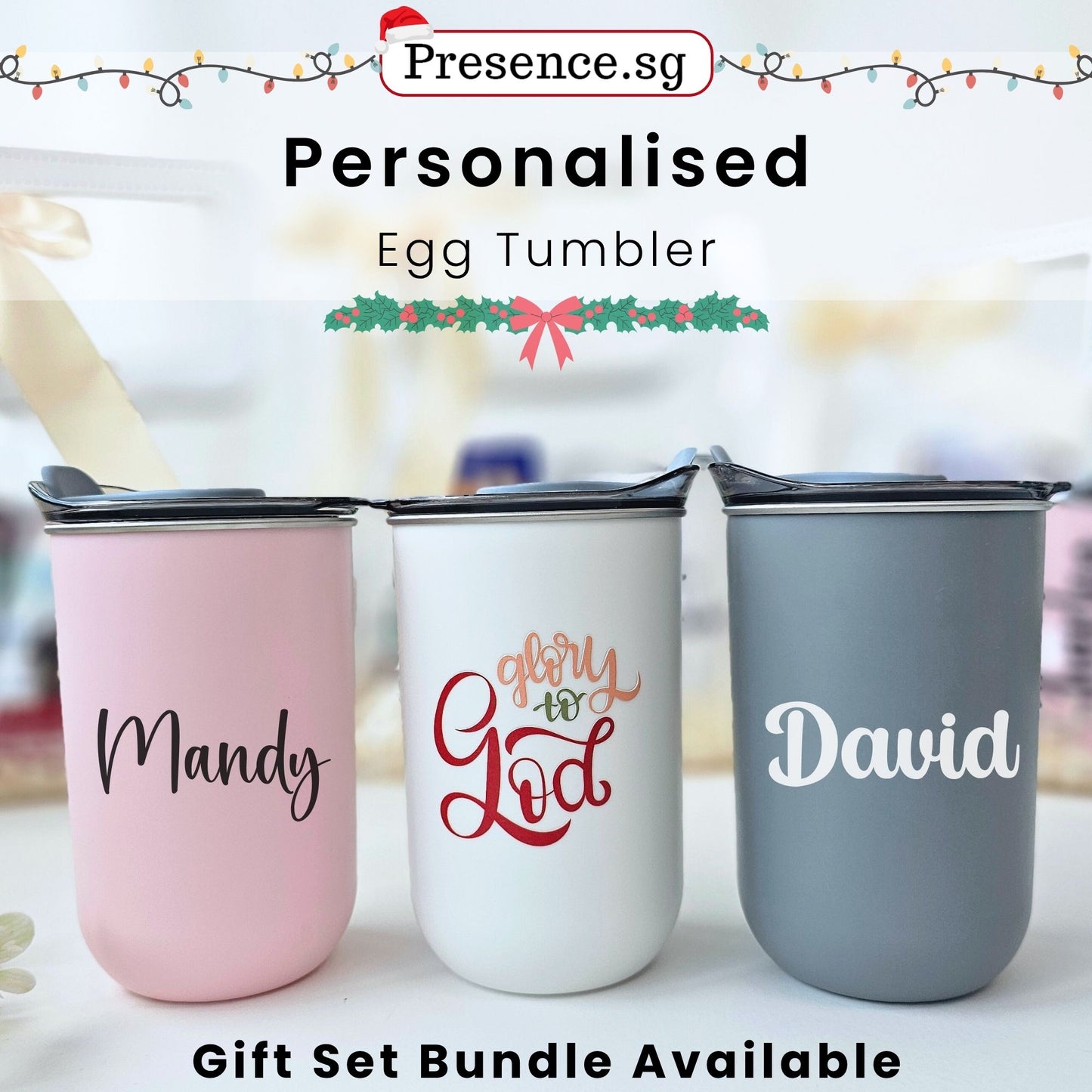 Personalised Christmas Egg Tumbler Gift Set (Dual Side Printing)