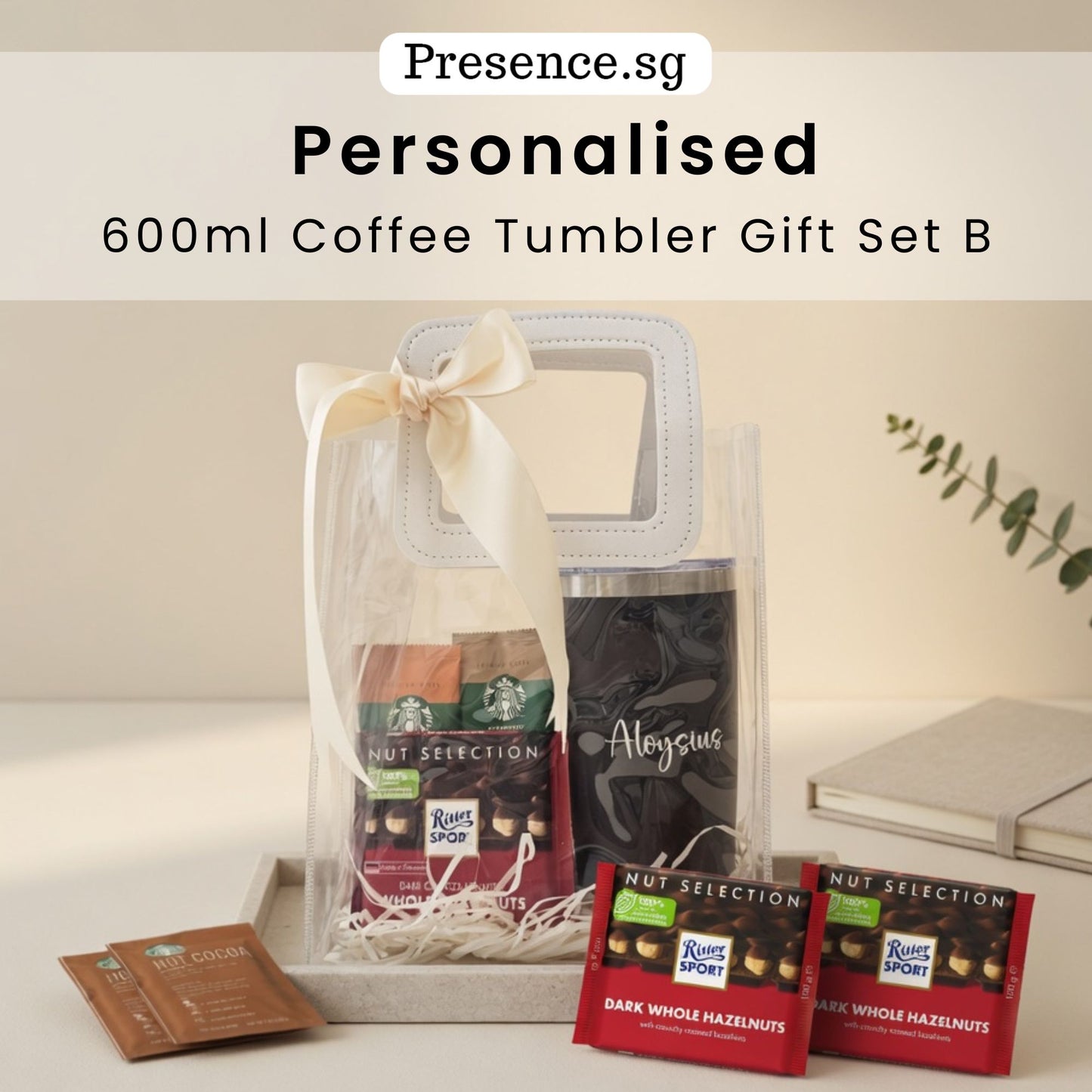 Personalised 600ml Coffee Tumbler & Treats Gift Set (Set B)
