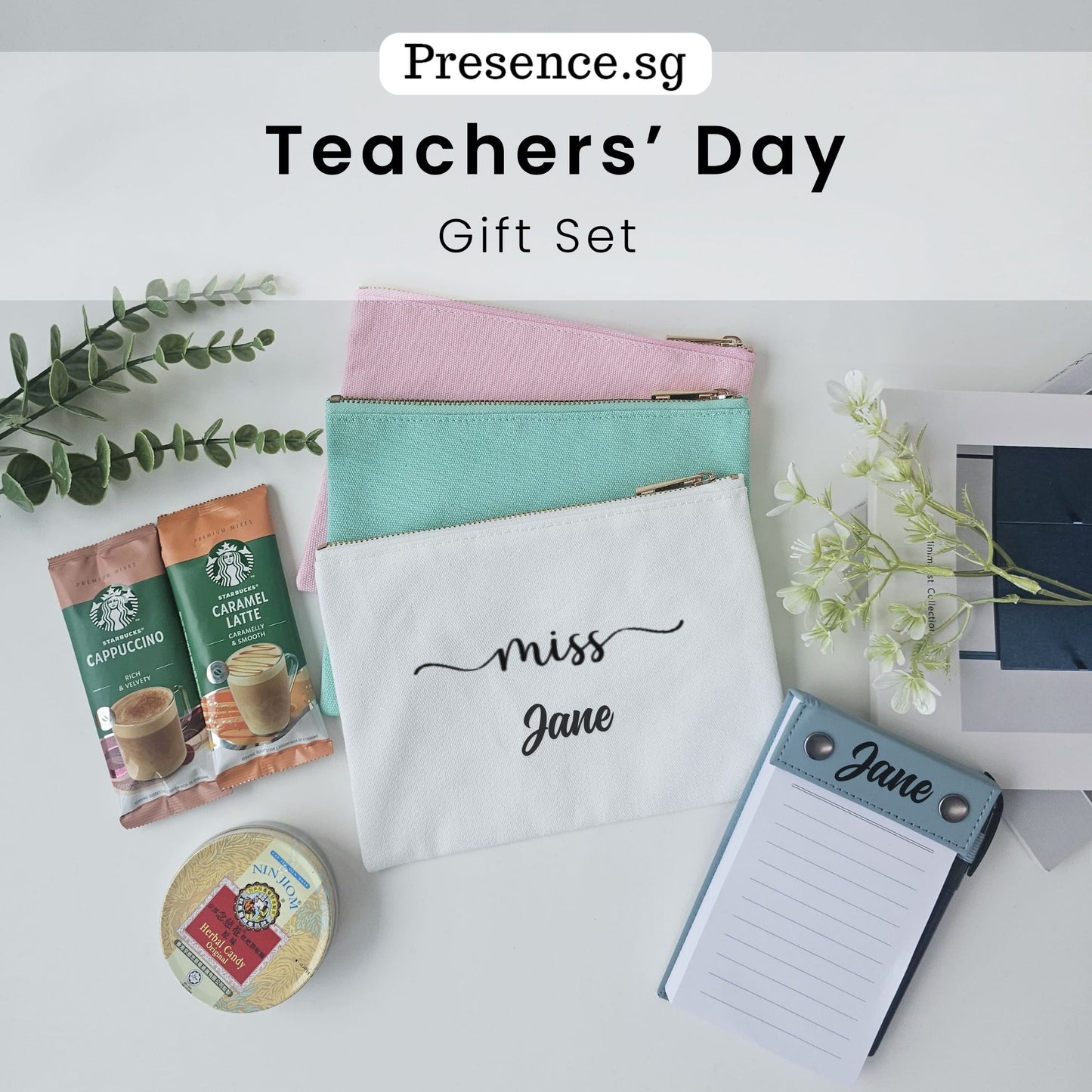 Teachers’ Day Gift Set – Canvas Pouch + Notepad (with Treat Add-on Option)