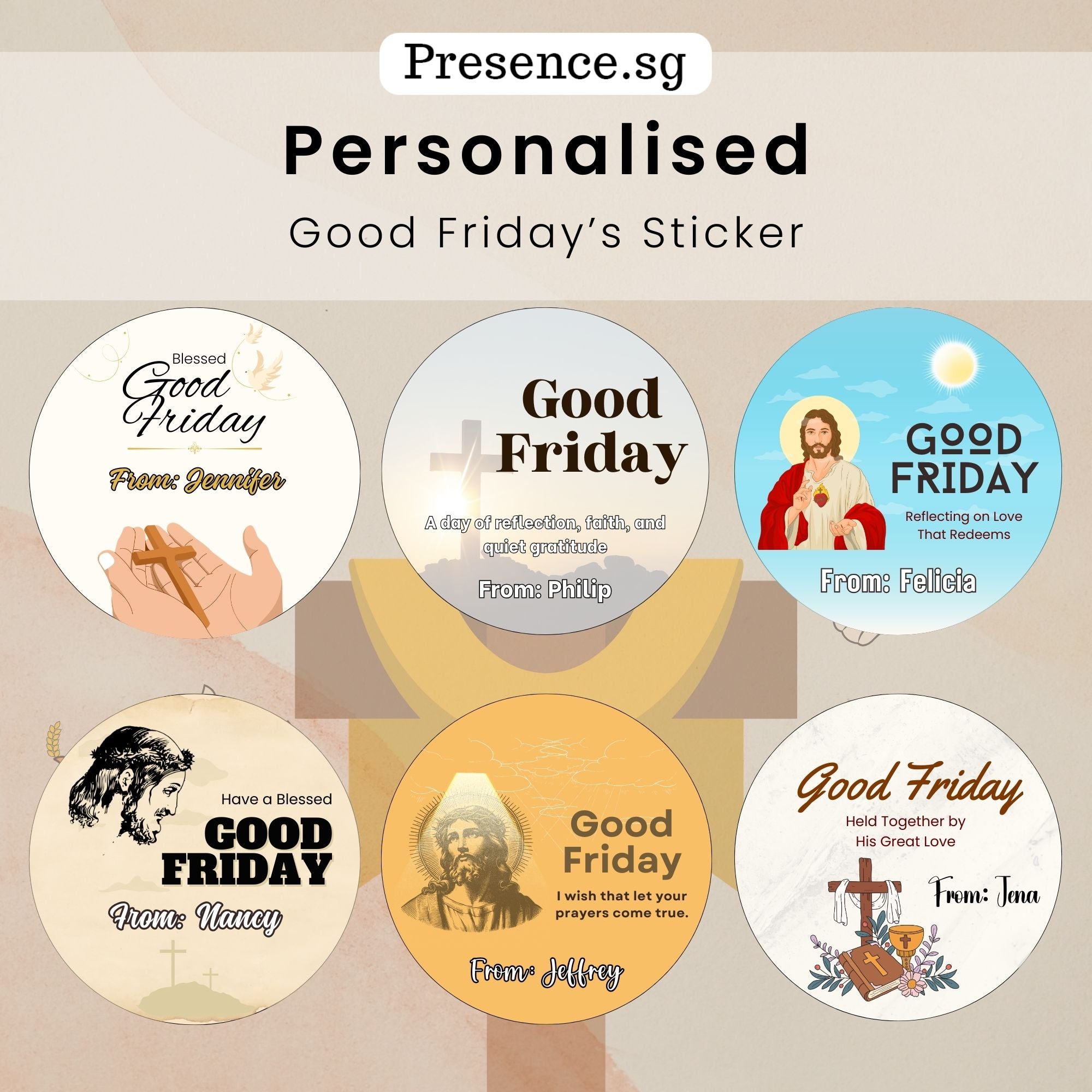 Customised Good Friday‘s Stickers – 6 Designs – Presence