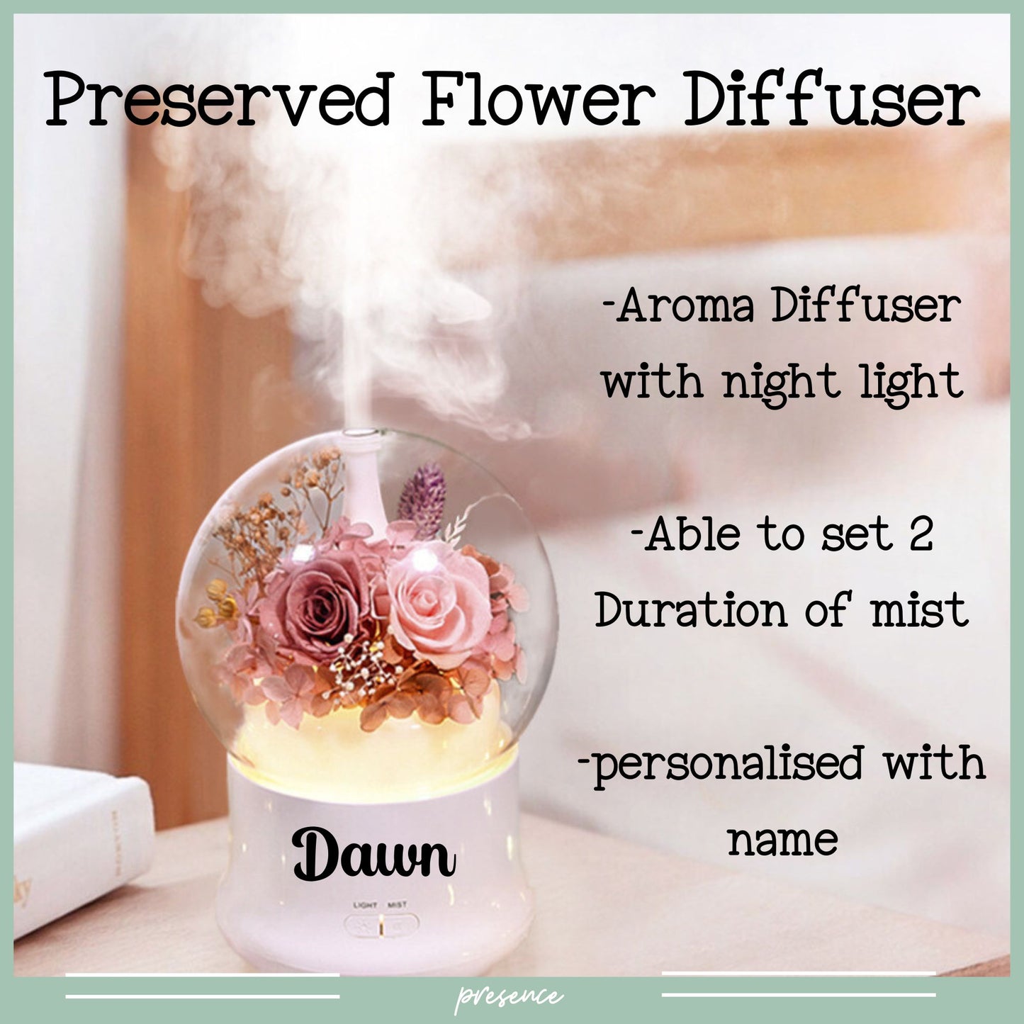 Preserved Flower Aroma Diffuser with Night Light