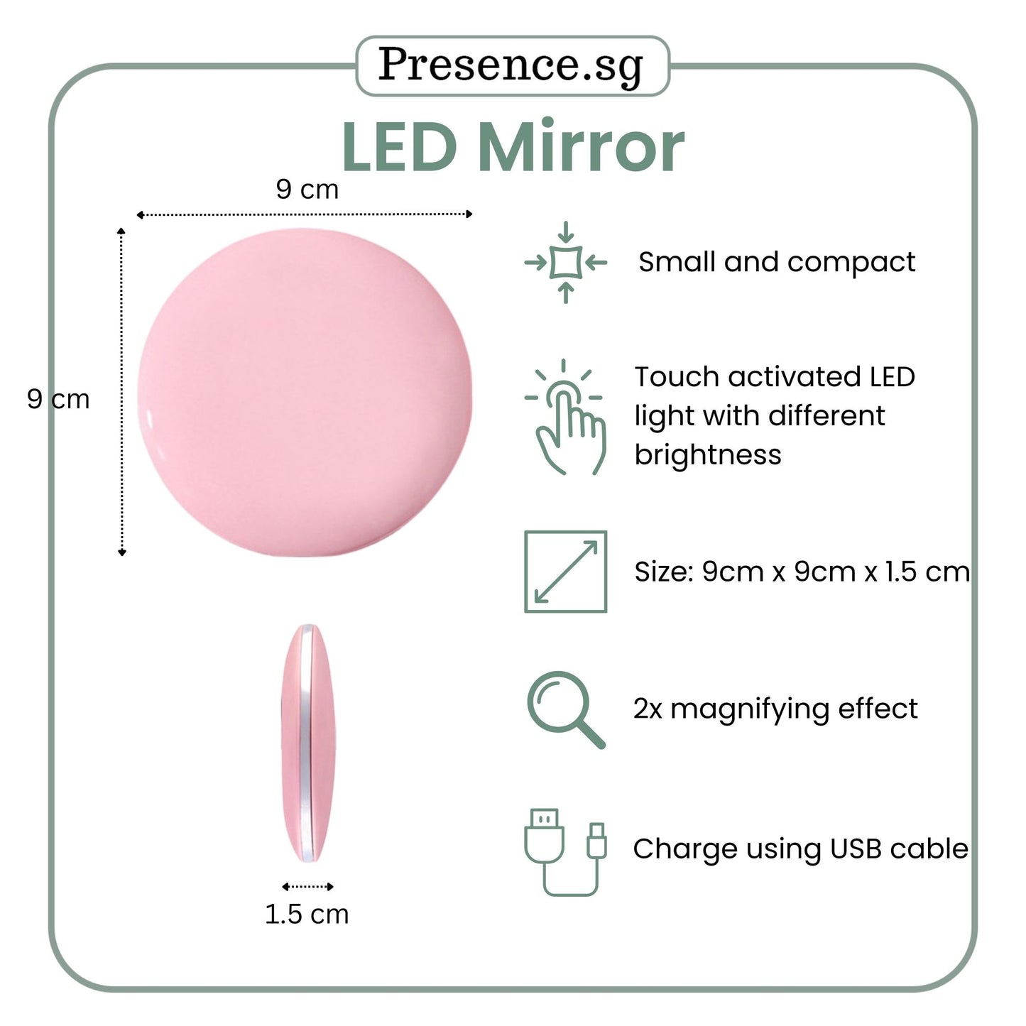 Personalised Compact Mirror with LED- Monogram