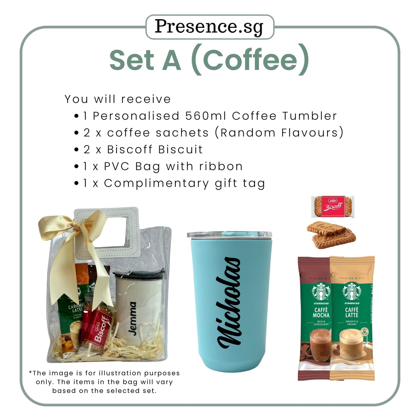 Personalised Christmas Coffee Tumbler Gift Set  (Dual Side Printing)
