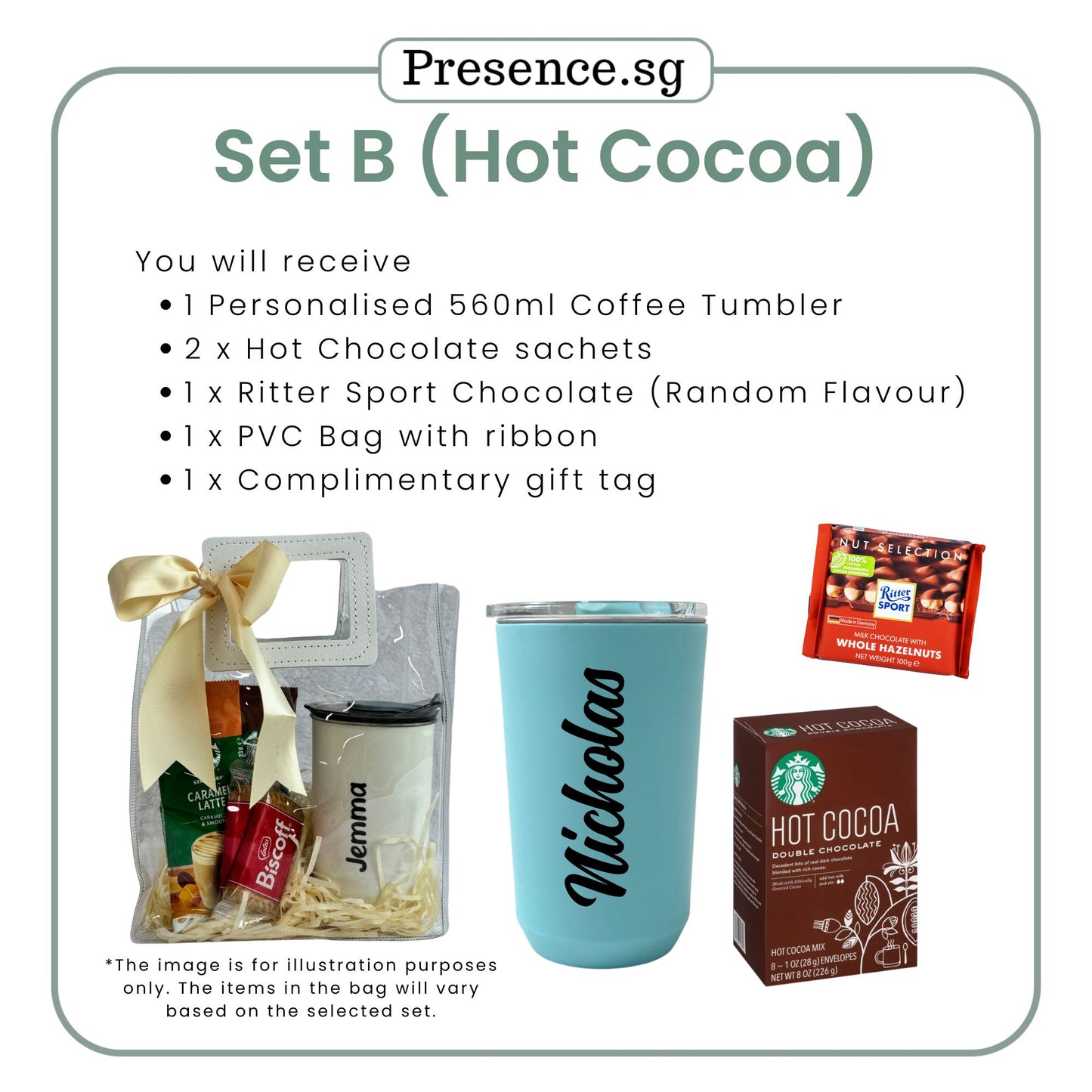Personalised Christmas Coffee Tumbler Gift Set  (Dual Side Printing)