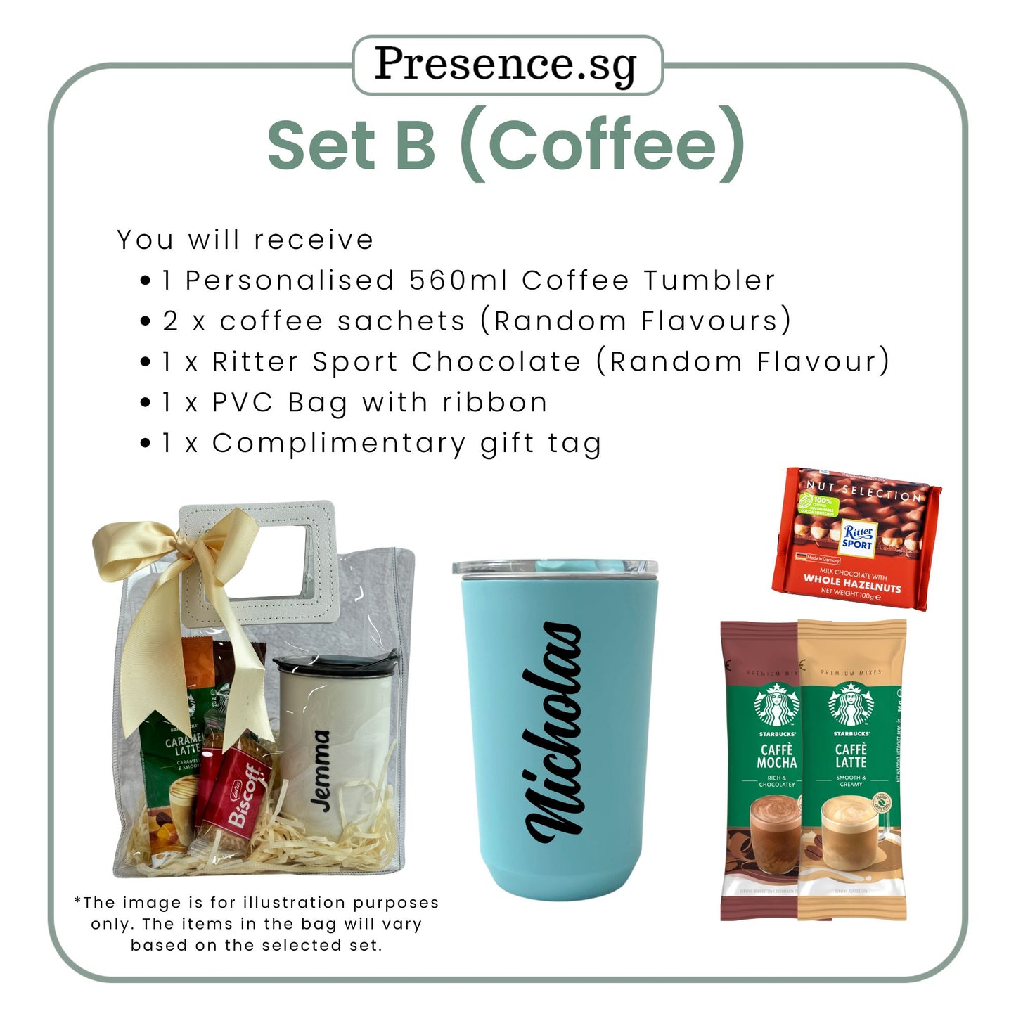 Personalised Christmas Coffee Tumbler Gift Set  (Dual Side Printing)