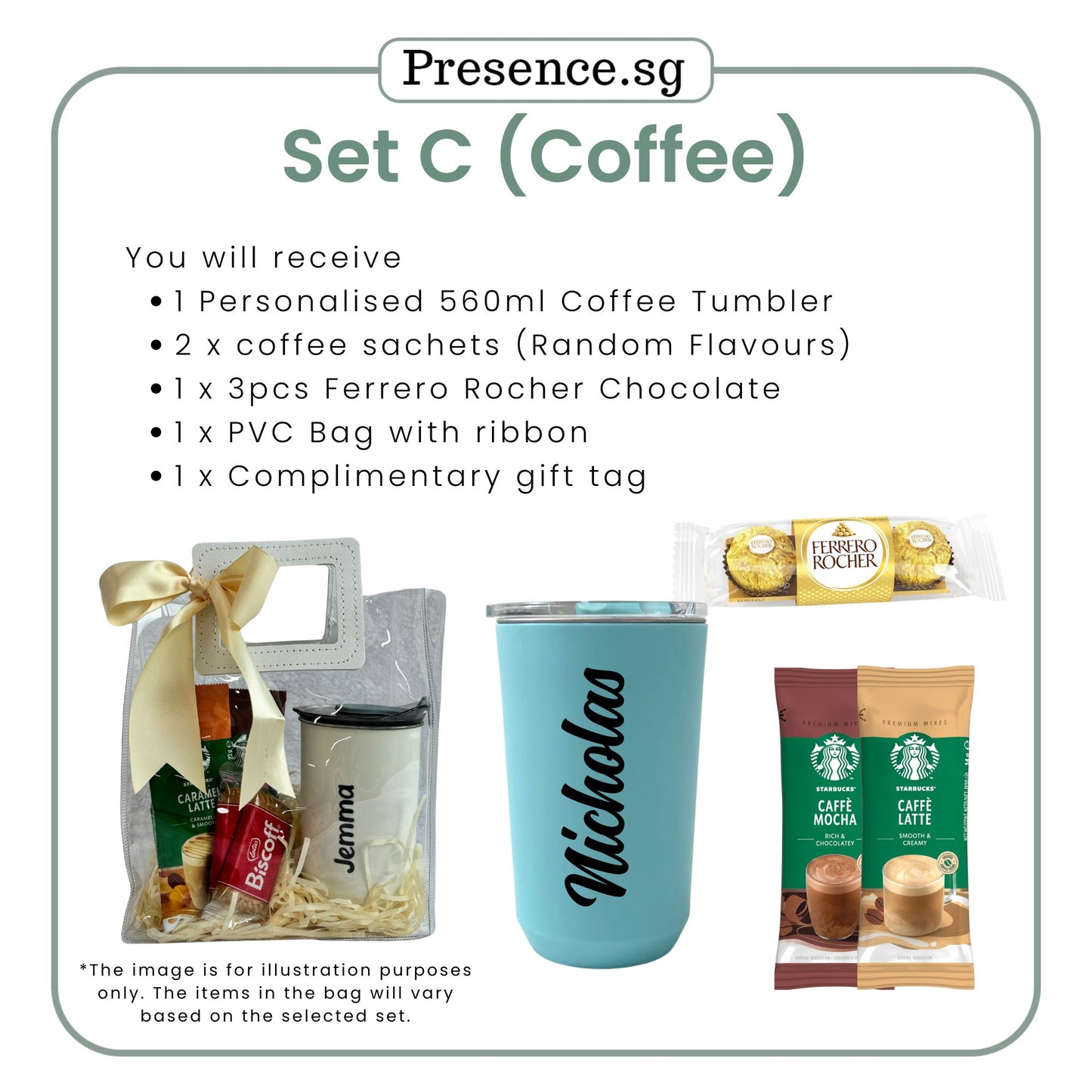 Personalised Christmas Coffee Tumbler Gift Set  (Dual Side Printing)