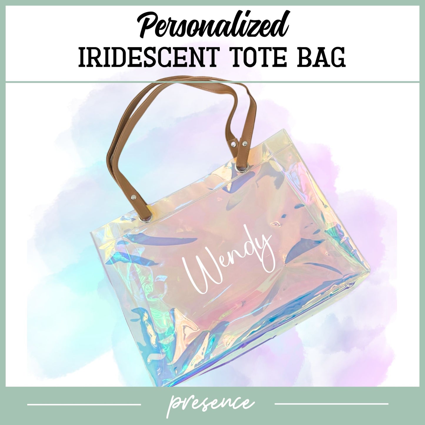 Personalized Iridescent Tote Bag