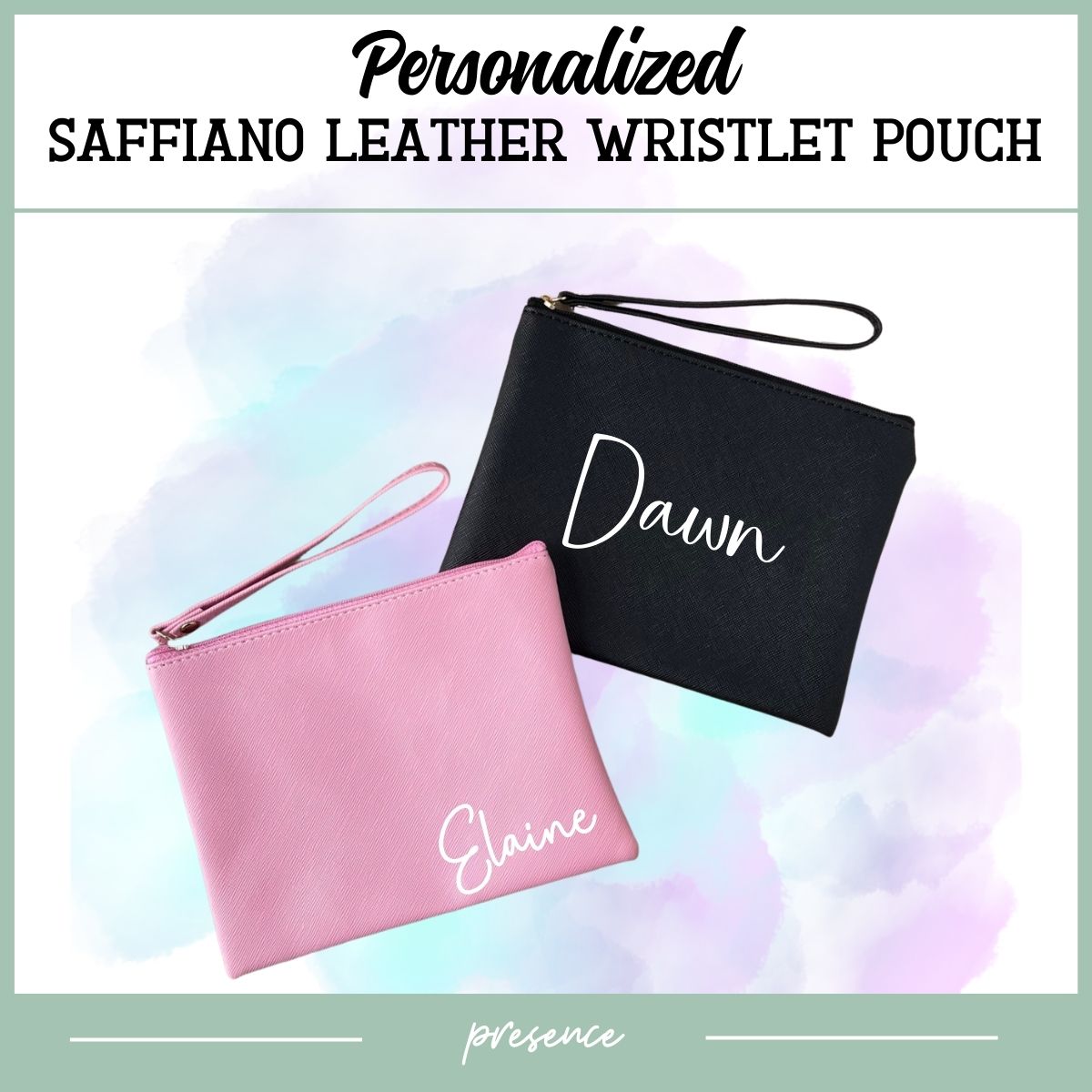 Personalized Leather Wristlet Pouch