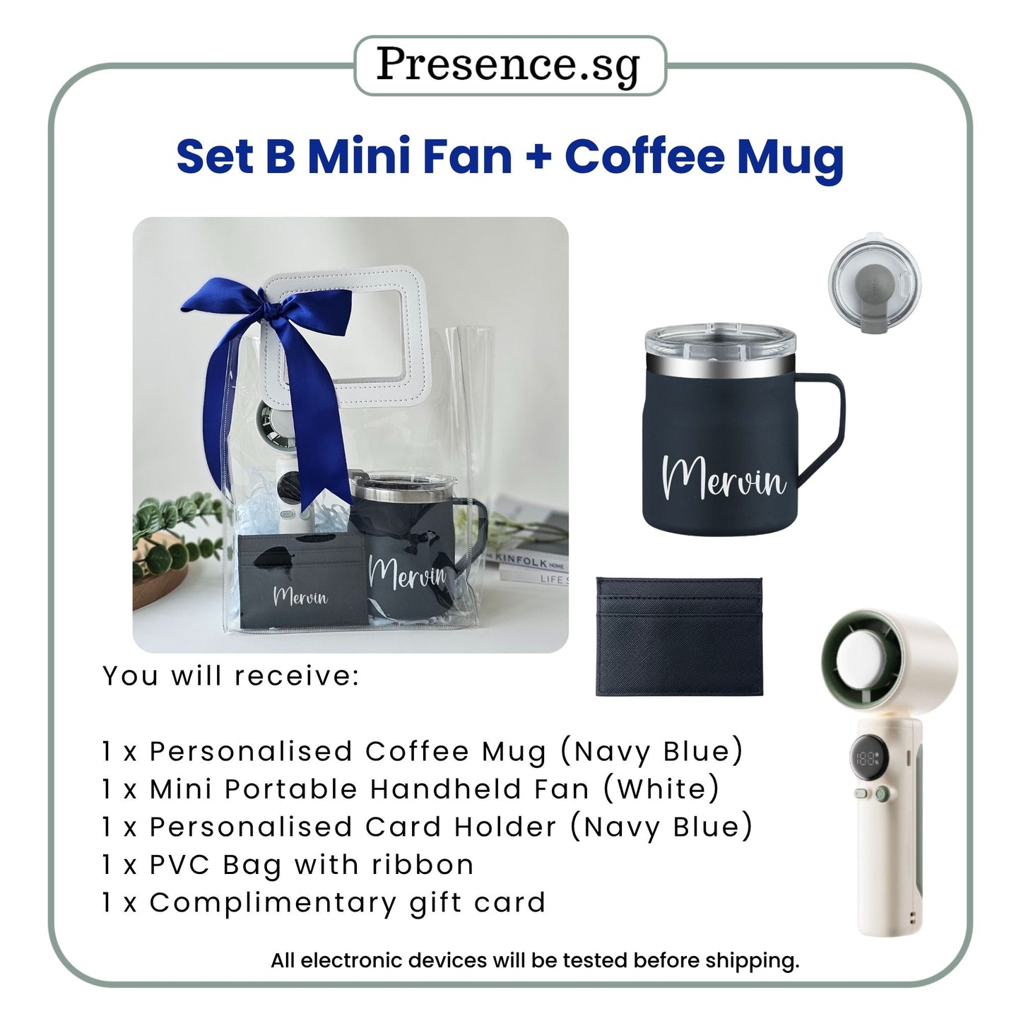Gift for Him The Cool Commuter Set | Personalised Mug + Mini Handheld Fan