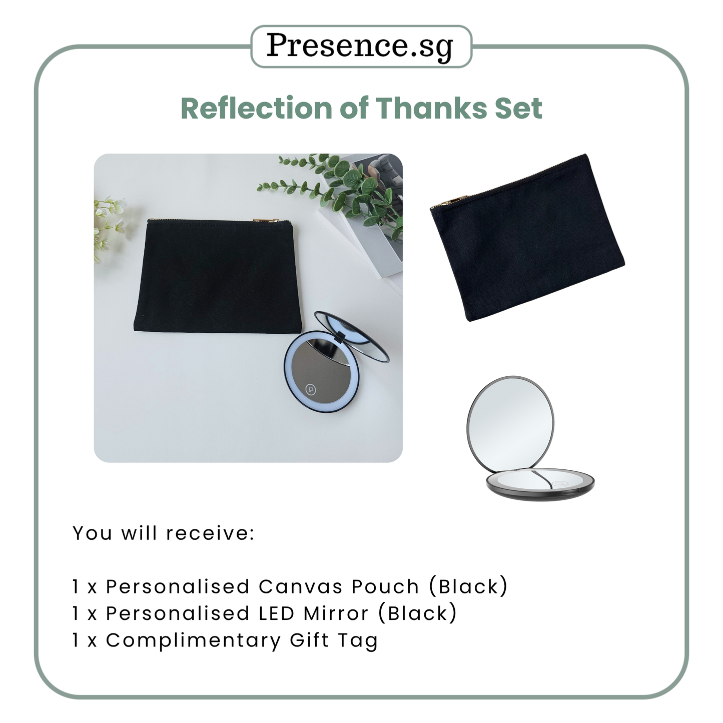 Teachers’ Day Gift Set – Canvas Pouch +LED Mirror (with Treat Add-on Option)