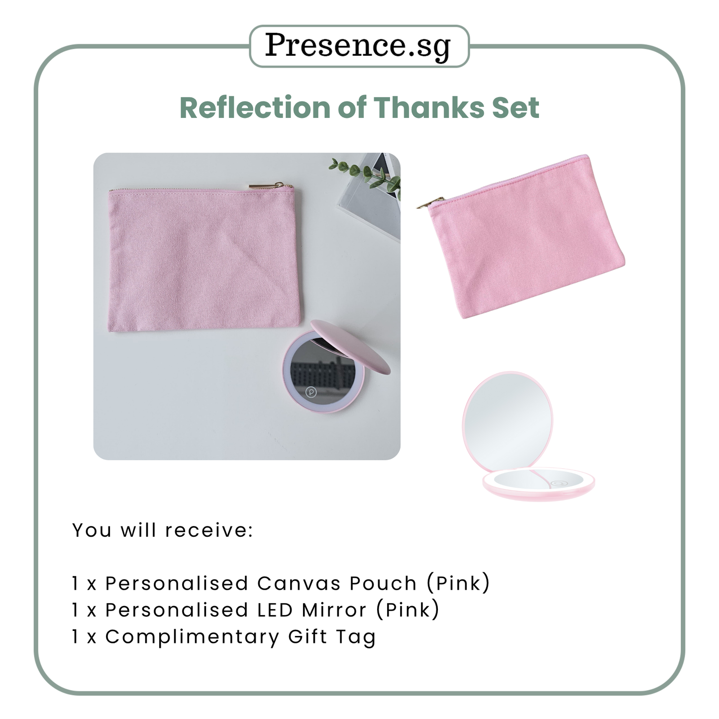 Teachers’ Day Gift Set – Canvas Pouch +LED Mirror (with Treat Add-on Option)