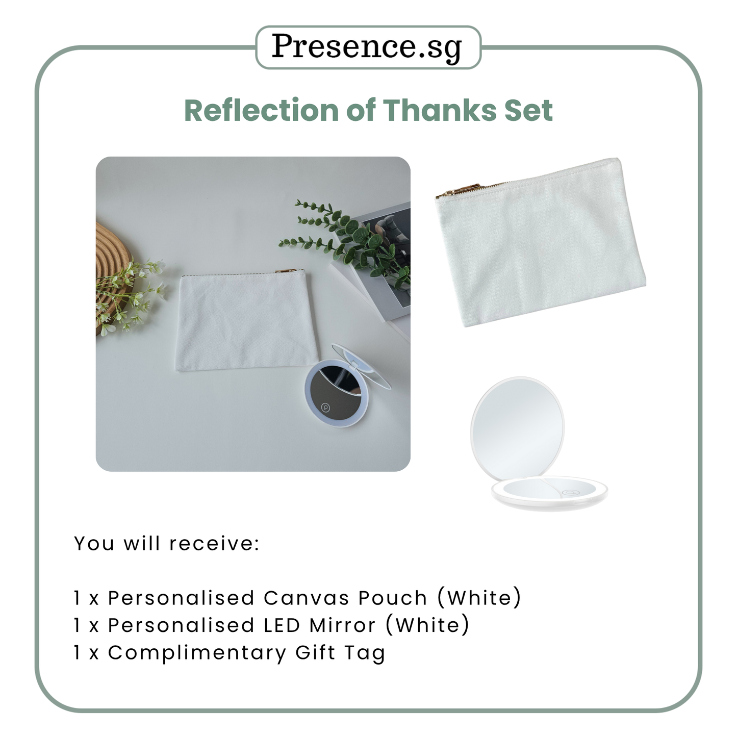 Teachers’ Day Gift Set – Canvas Pouch +LED Mirror (with Treat Add-on Option)