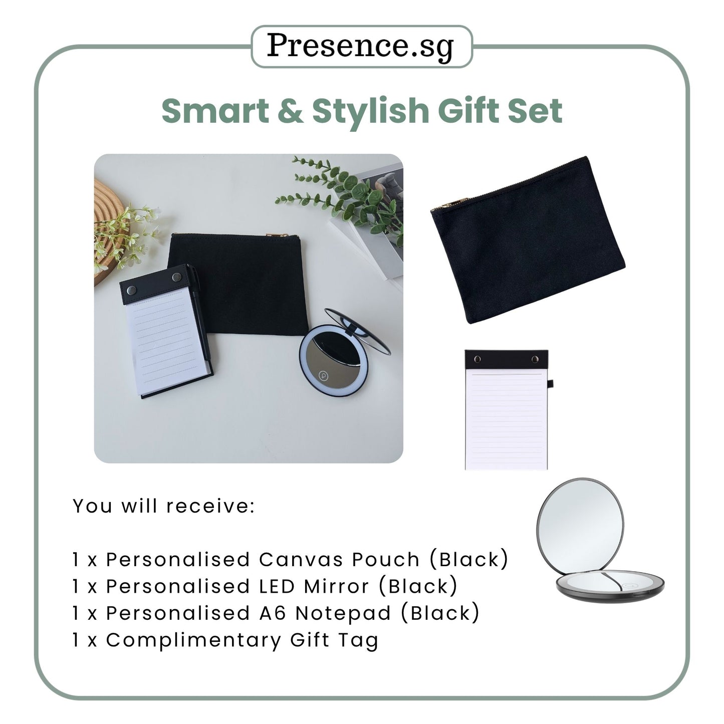 Personalised Teachers’ Day Gift Set – Pouch, Mirror & A6 Notepad