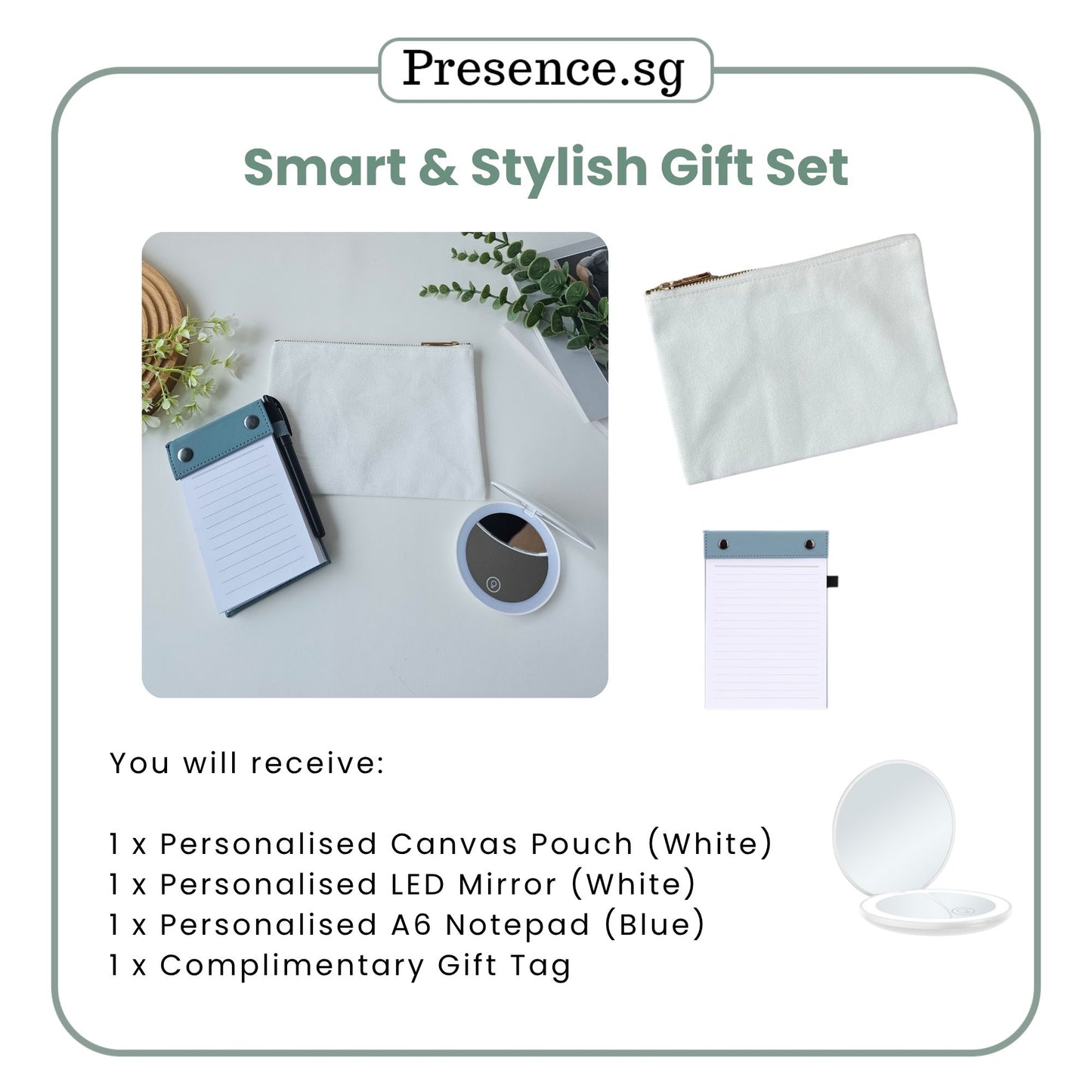 Personalised Teachers’ Day Gift Set – Pouch, Mirror & A6 Notepad