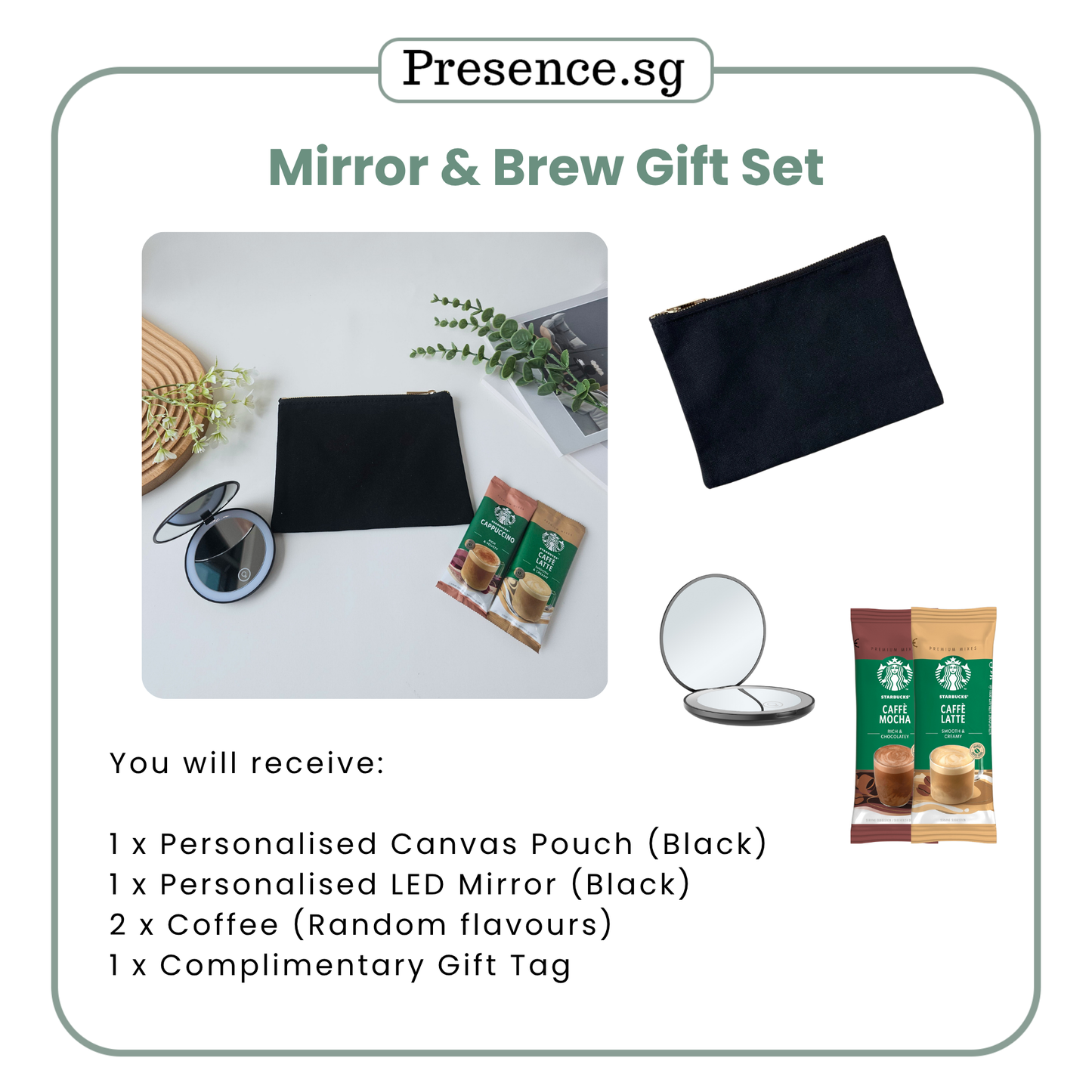 Teachers’ Day Gift Set – Canvas Pouch +LED Mirror (with Treat Add-on Option)