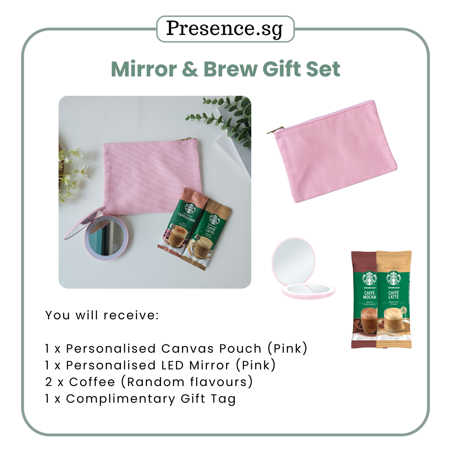 Teachers’ Day Gift Set – Canvas Pouch +LED Mirror (with Treat Add-on Option)