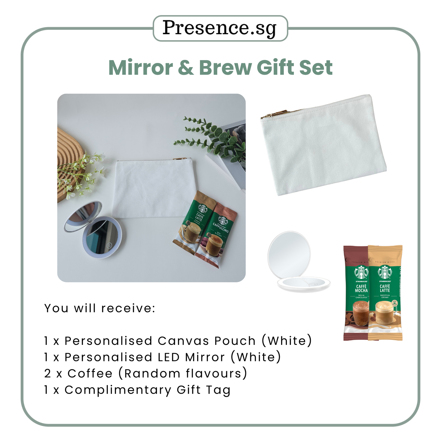 Teachers’ Day Gift Set – Canvas Pouch +LED Mirror (with Treat Add-on Option)