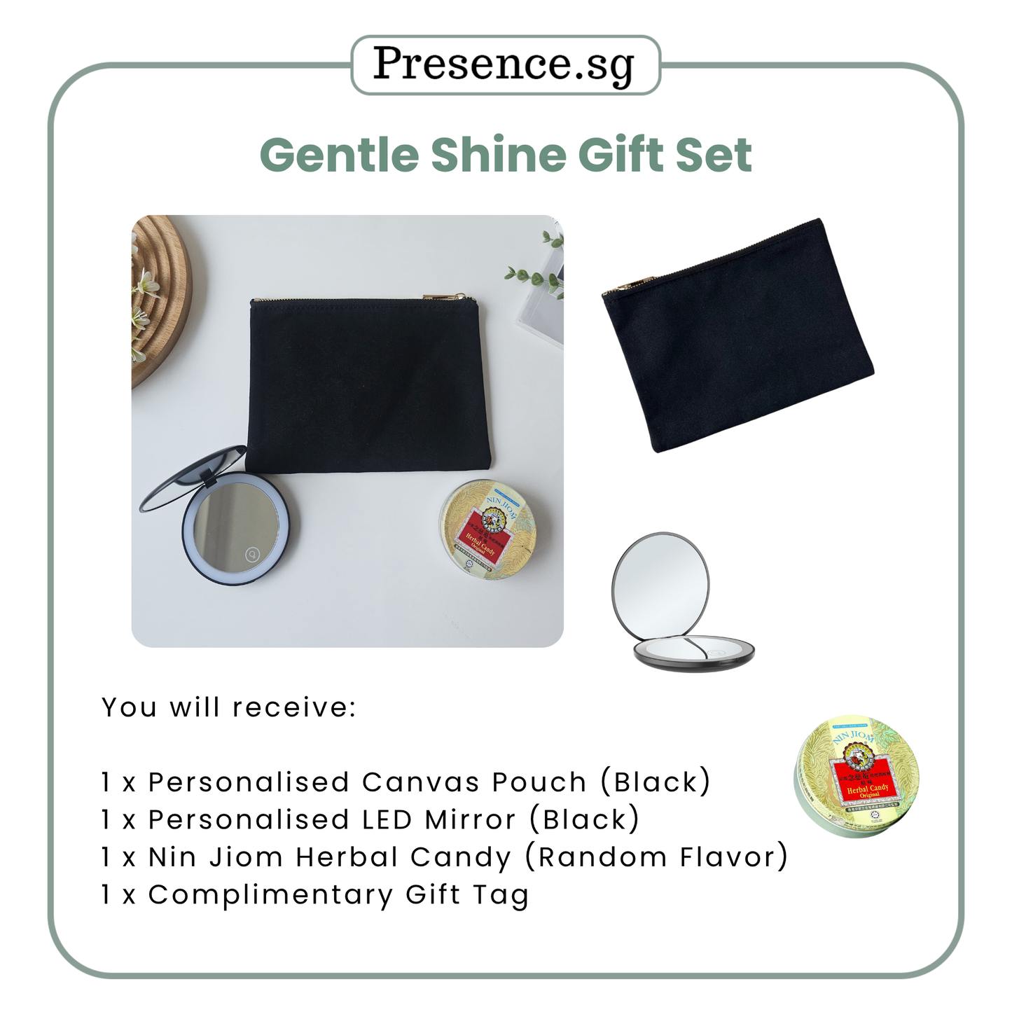 Teachers’ Day Gift Set – Canvas Pouch +LED Mirror (with Treat Add-on Option)