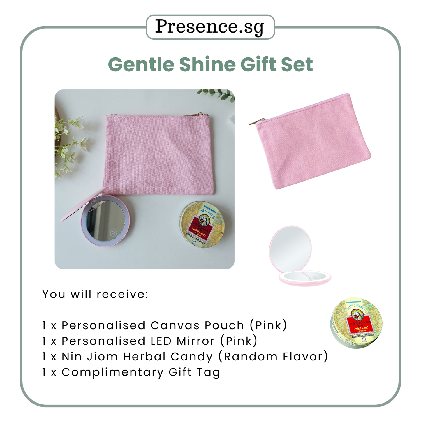 Teachers’ Day Gift Set – Canvas Pouch +LED Mirror (with Treat Add-on Option)