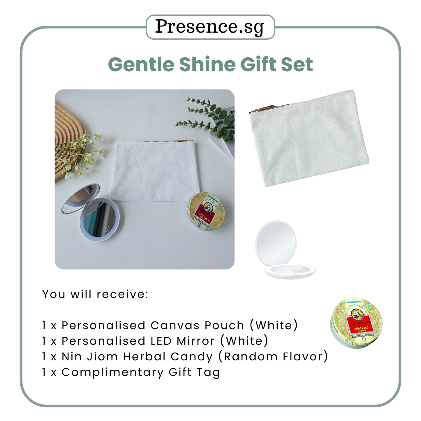 Teachers’ Day Gift Set – Canvas Pouch +LED Mirror (with Treat Add-on Option)