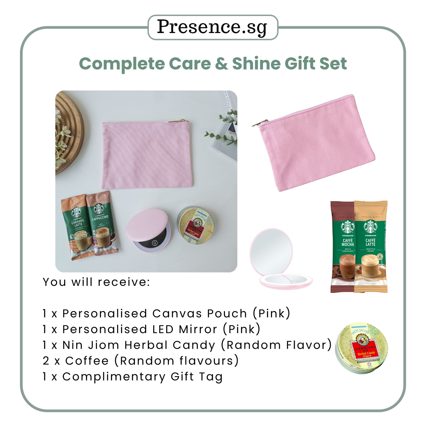 Teachers’ Day Gift Set – Canvas Pouch +LED Mirror (with Treat Add-on Option)
