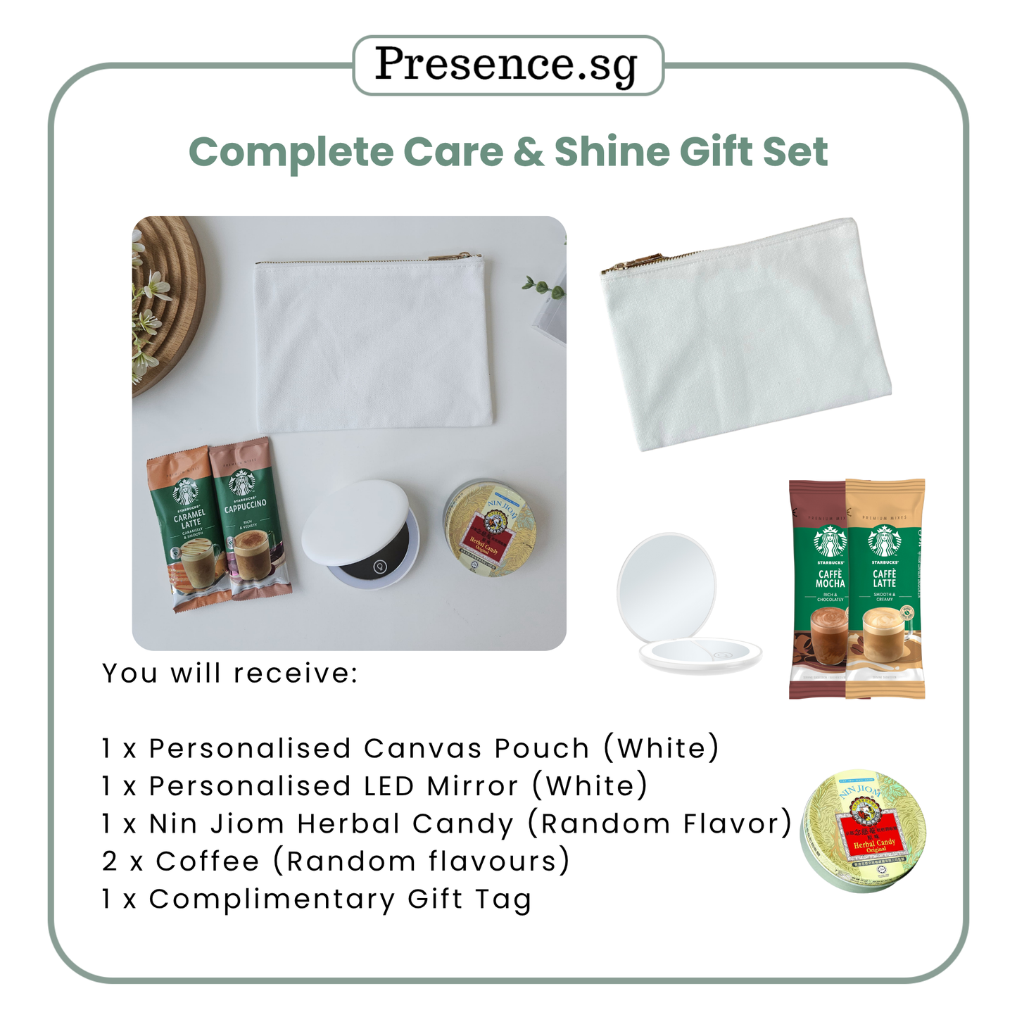 Teachers’ Day Gift Set – Canvas Pouch +LED Mirror (with Treat Add-on Option)
