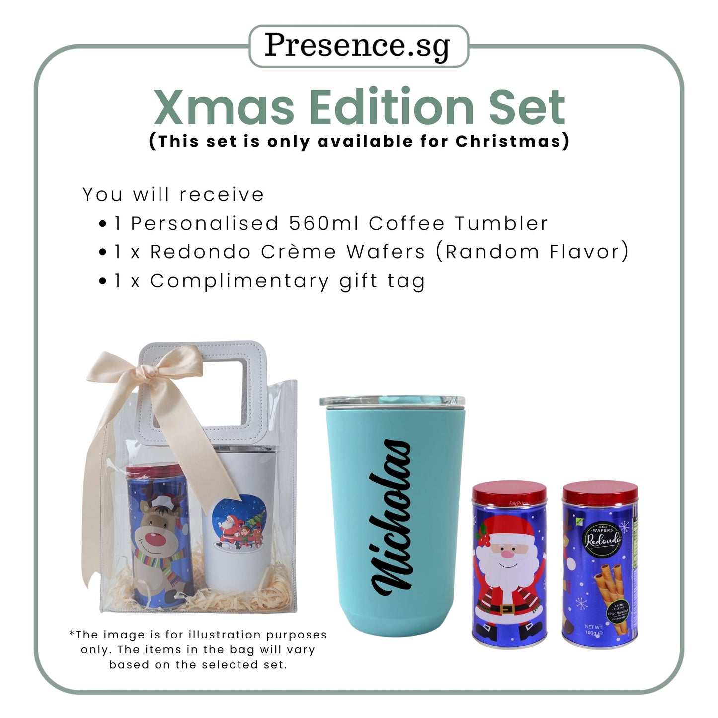 Personalised Christmas Coffee Tumbler Gift Set  (Dual Side Printing)